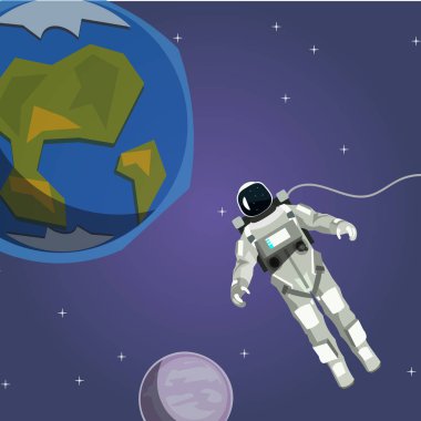 Ute astronot gezegen ve uzayda yıldız ile