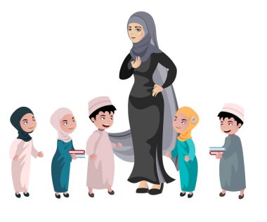 Kadın öğretmen Müslüman Arap çocuklarla