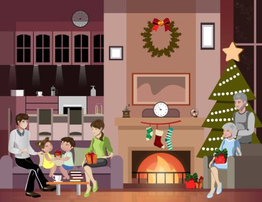 Mutlu aile, neşeli Noel Kutlamaları.