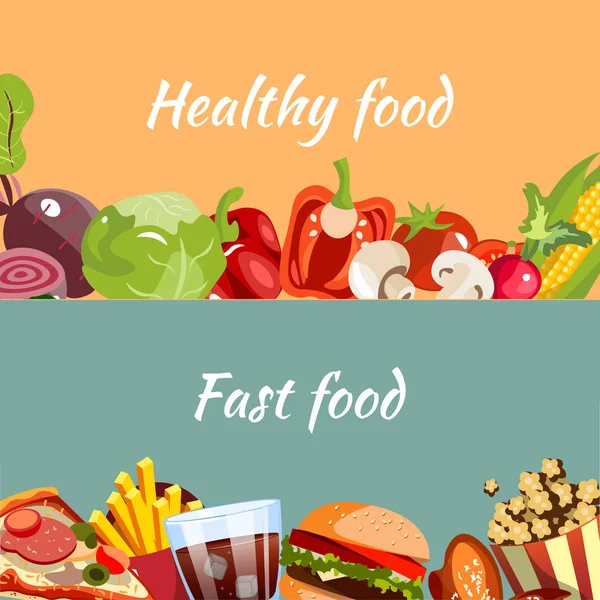Conceptos para comida rápida y comida saludable . — Vector de stock