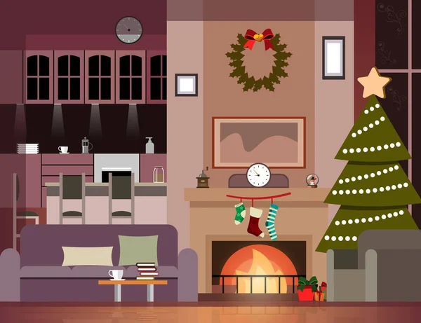 Decoração de Natal da sala de estar — Vetor de Stock