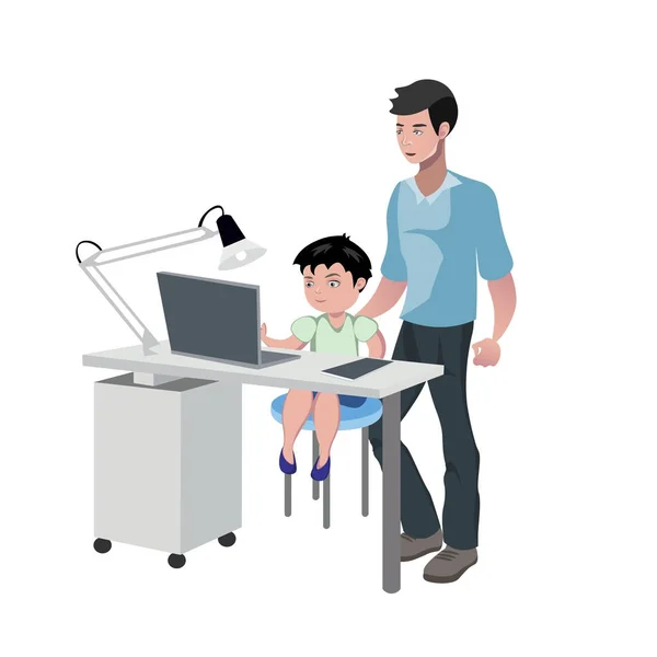 Père regardant son fils faire ses devoirs — Image vectorielle
