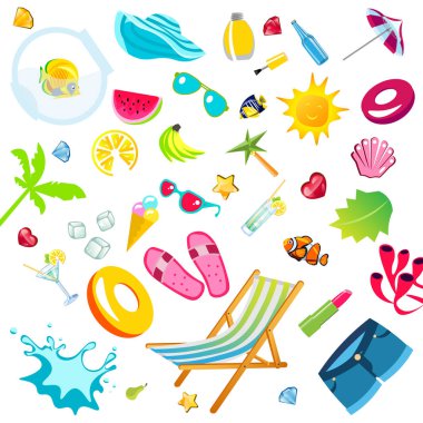 Yaz tatil aksesuarları düz Icons set.