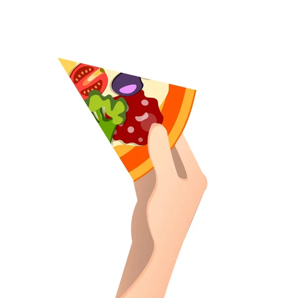 Pedazo de pizza en una mano . — Archivo Imágenes Vectoriales