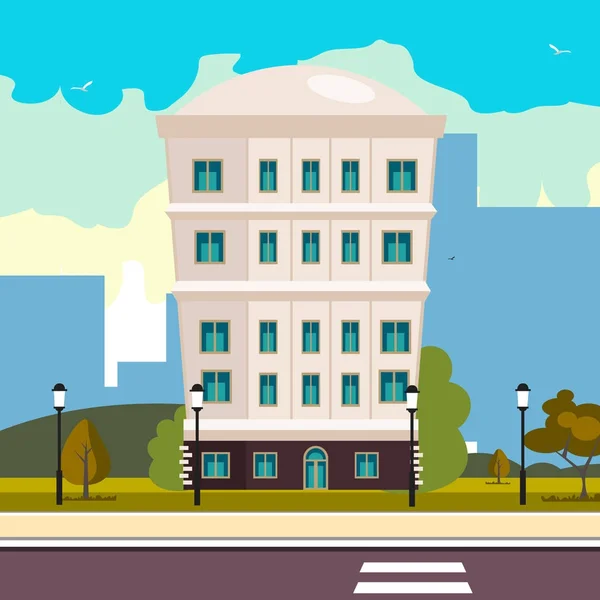 Edificio alto en la calle — Vector de stock