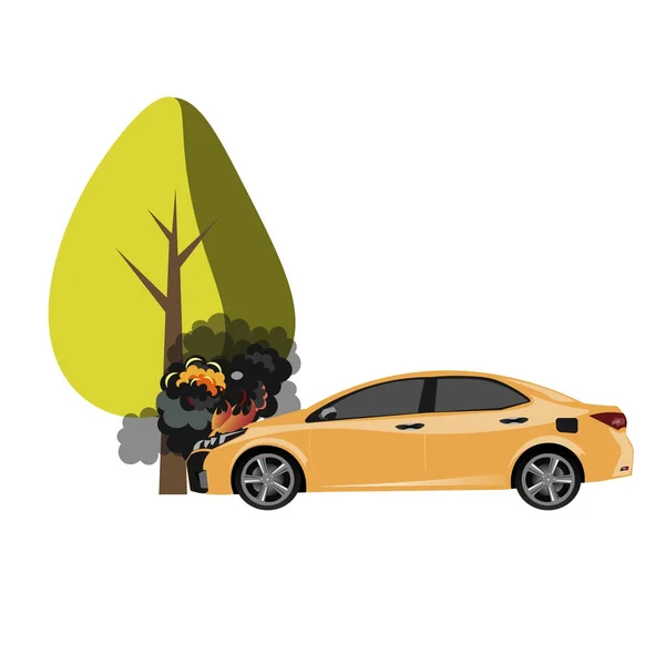 Auto kracht gegen großen Baum — Stockvektor