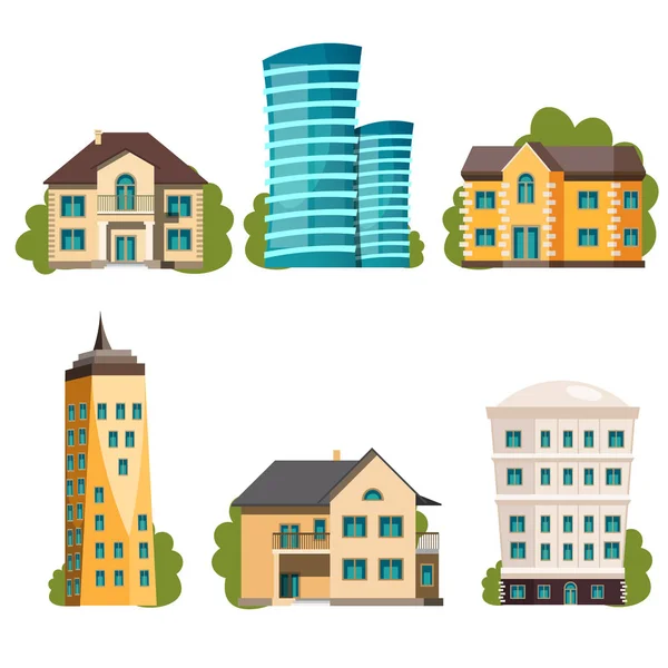 Flat design modern city houses. — Stock Vector