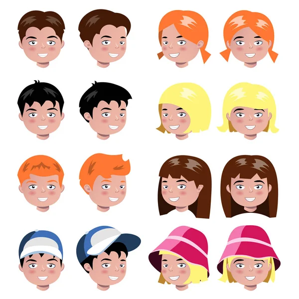 Different kids faces set isolated — Stock Vector