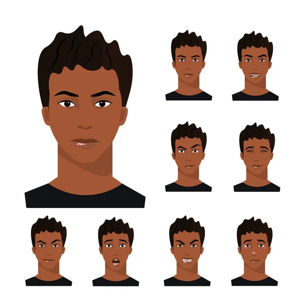 Hombre afroamericano con diferentes emociones — Vector de stock