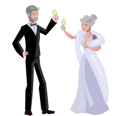 Yaşlı kadın ve adam gece elbisesi.