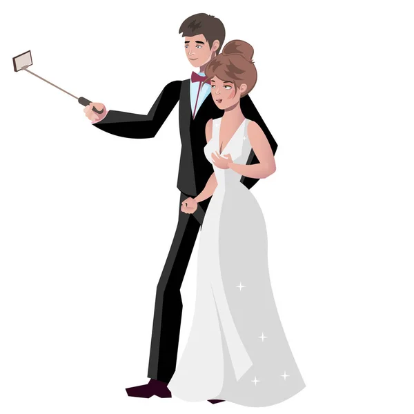 Sposa e sposo fanno selfie — Vettoriale Stock