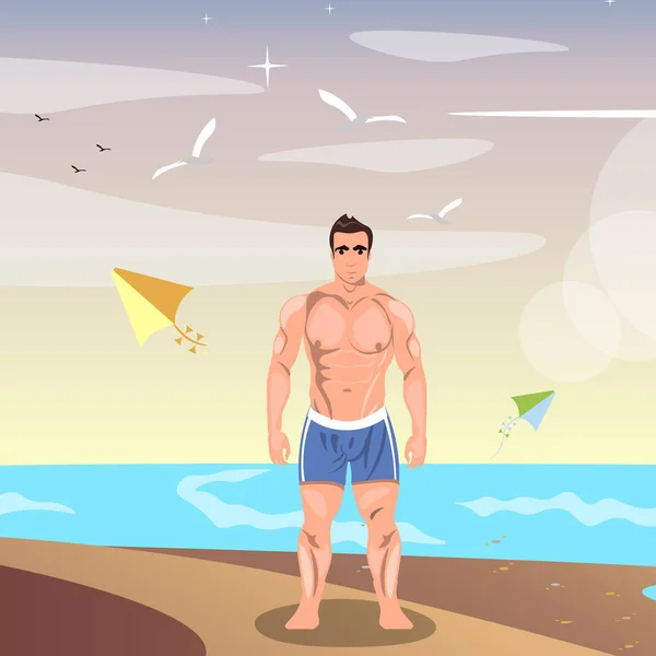 Sporty young man on beach. — Stock Vector