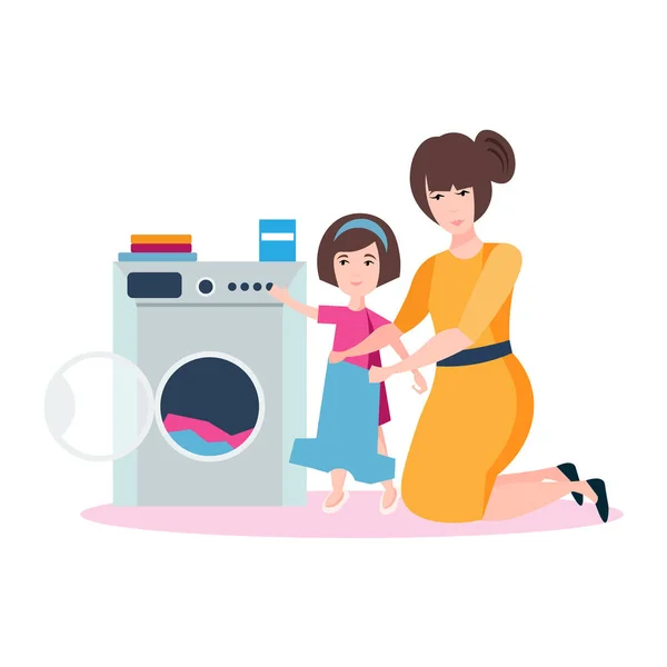 Mom and daughter are washing — Stock Vector