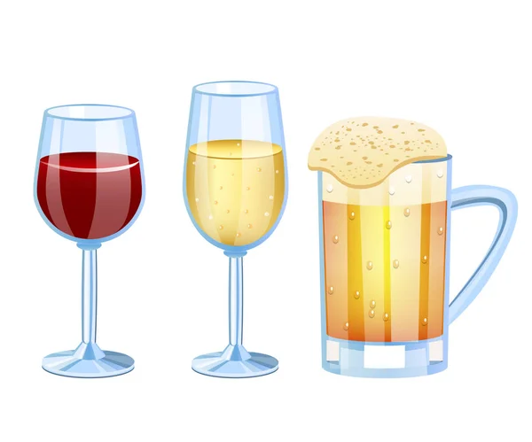 Pezsgő, sör, vine set üveg — Stock Vector