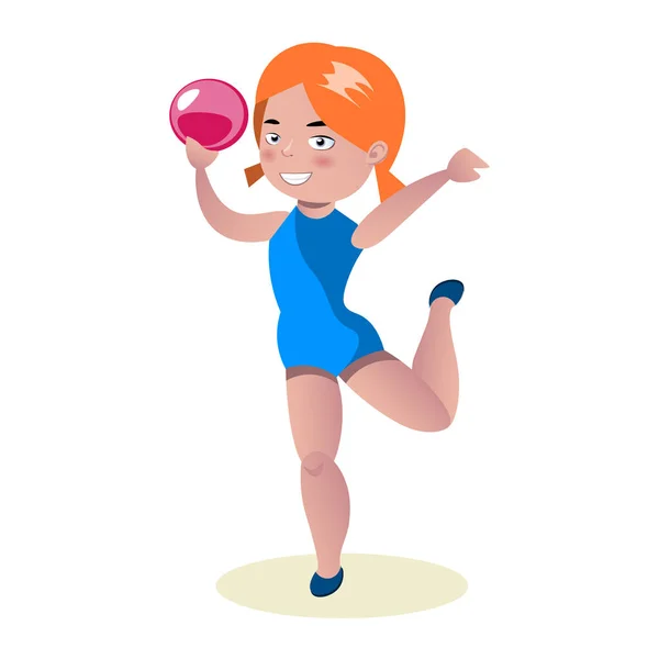 Pequeña gimnasta, acróbata chica de dibujos animados — Vector de stock