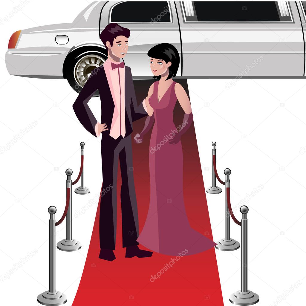 Man and woman on a red carpet.