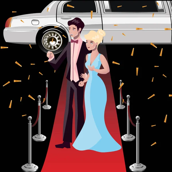 Un par de celebridades en la alfombra roja — Vector de stock