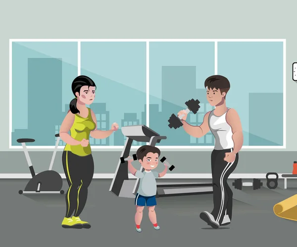 Sport familj platta mallen i gymmet — Stock vektor