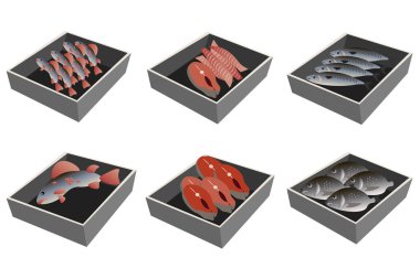 Süpermarket raflarında taze balık ile