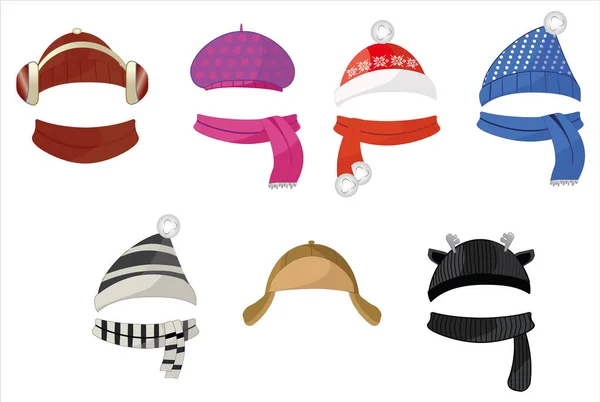 Conjunto de sombreros y bufandas para niños y niñas — Archivo Imágenes Vectoriales