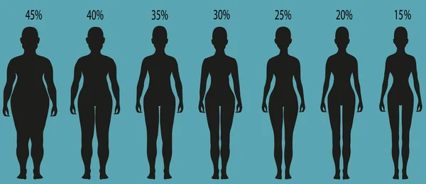 Женщины силуэты с различными степенями ожирения . — стоковый вектор