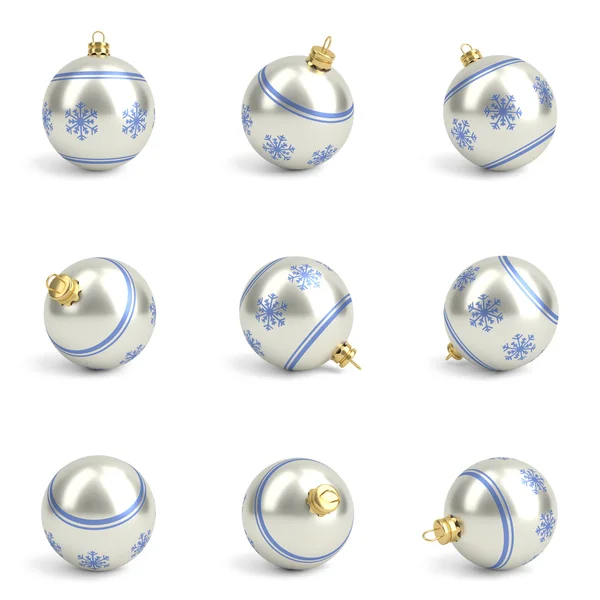 Collection de boules de Noël en argent. Blanc isolé. rendu 3D — Photo