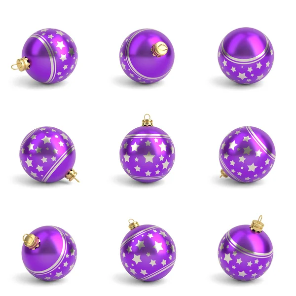 Collection of purple christmas balls. White isolated. 3D render — Stock Photo, Image