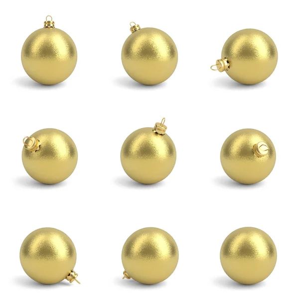 Collectie van gouden kerstballen. Wit geïsoleerd. 3D render — Stockfoto