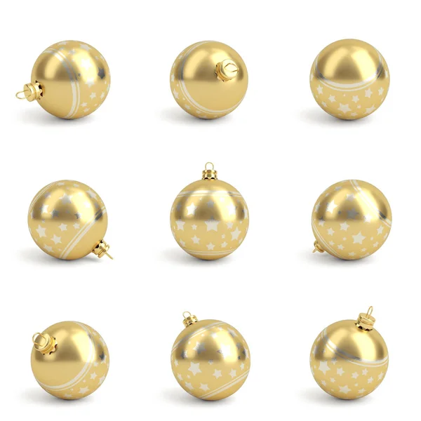 Collection of golden christmas balls. White isolated. 3D render — Stock Photo, Image