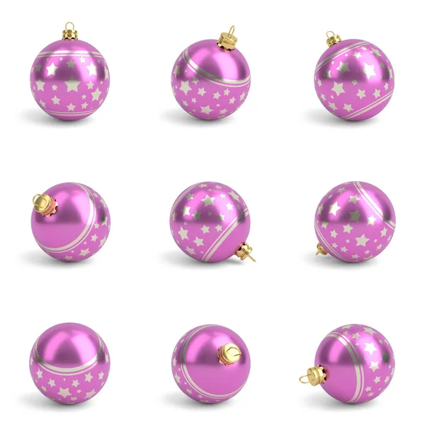 Collection of pink christmas balls. White isolated. 3D render — Stock Photo, Image