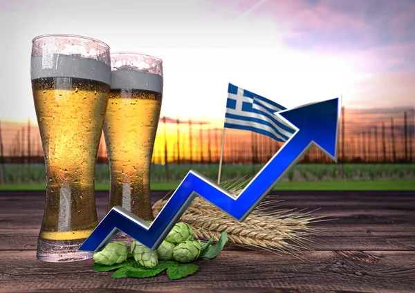 Rising beer consumption in Greece. 3D render — Stock Photo, Image