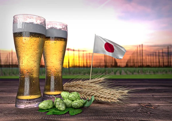 Konsumpcja piwa w Japonii. renderowania 3D — Zdjęcie stockowe