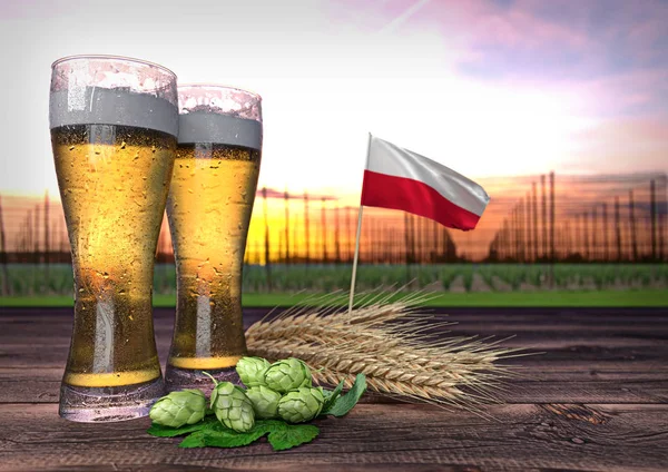 Konsumpcja piwa w Polsce. renderowania 3D — Zdjęcie stockowe