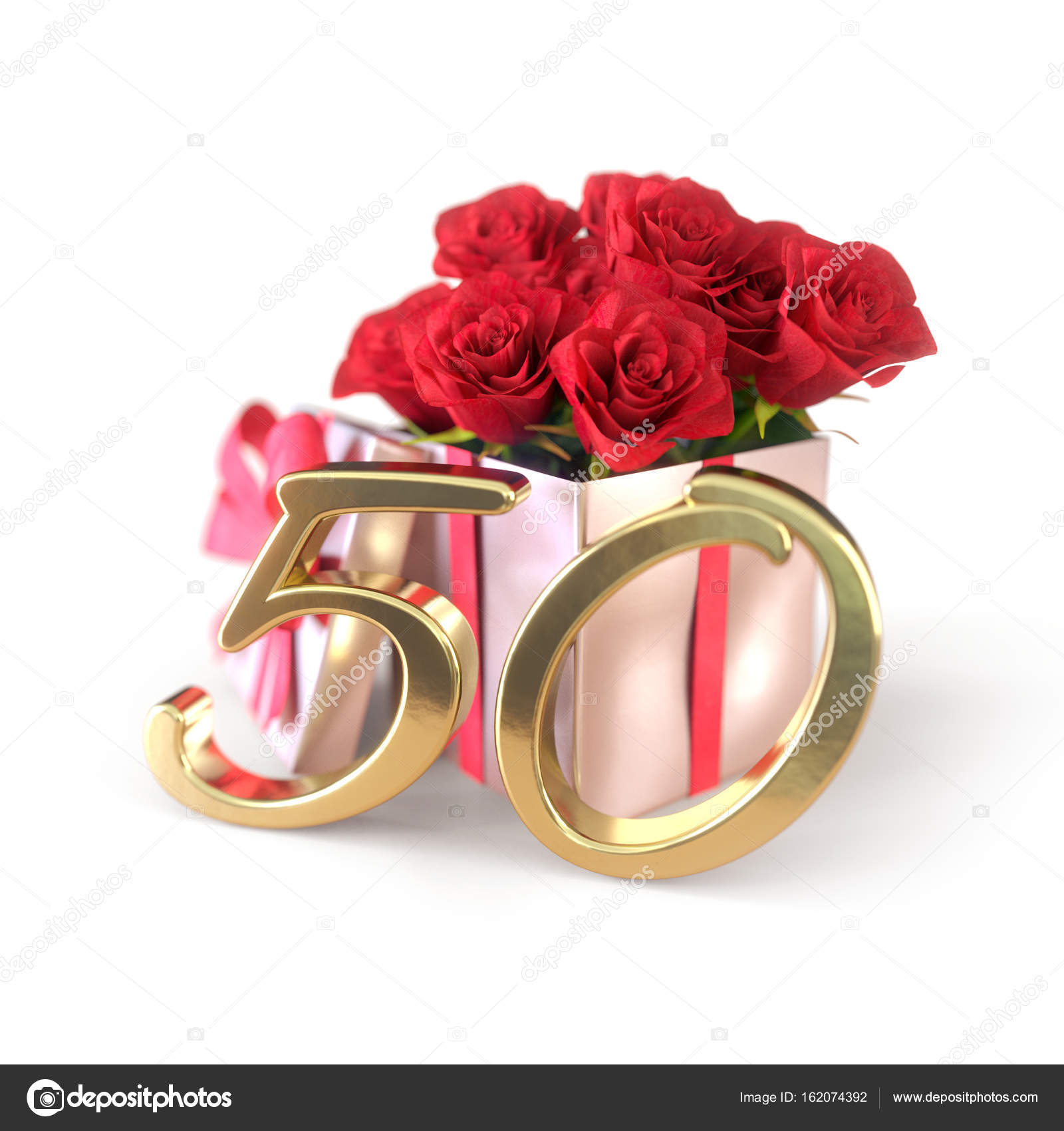 Birthday concept with red roses in gift isolated on white background ...