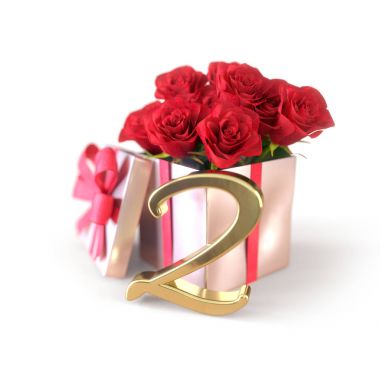 doğum günü hediye izole beyaz zemin üzerine kırmızı gül konseptiyle. ikinci. 2. 3d render