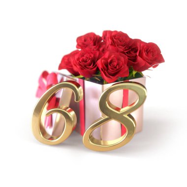 doğum günü hediye izole beyaz zemin üzerine kırmızı gül konseptiyle. altmış-sekizinci. 68th.3D render