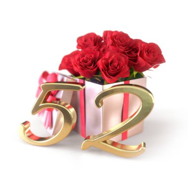 doğum günü hediye izole beyaz zemin üzerine kırmızı gül konseptiyle. elli saniye. 52. 3d render