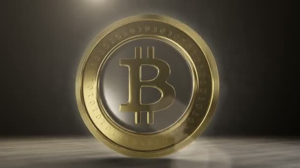 Bitcoin 회전 동전 닫습니다. 원활한 루프입니다. 3d 렌더링 — 비디오