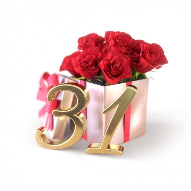 doğum günü hediye izole beyaz zemin üzerine kırmızı gül konseptiyle. Otuz-ilk. 31. 3d render