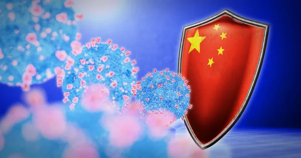 Koronavirüslü Çin savaşı - 3D canlandırma — Stok fotoğraf