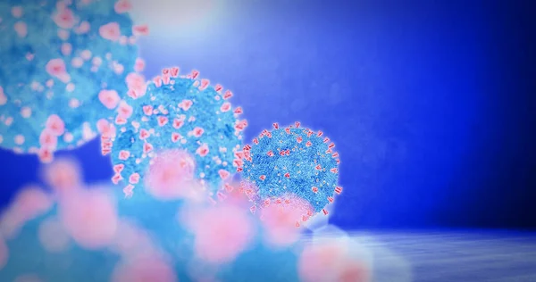 Coronavirus saldırısı, bir grup Corona virion - 3 boyutlu görüntüleme — Stok fotoğraf