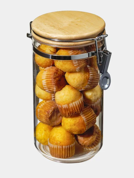 Glazen Schaal Gevuld Met Muffins Witte Achtergrond — Stockfoto