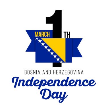 Bosna-Hersek 'in Bağımsızlık Günü' nün 1 Mart 'ta kutlanan tasarımı ve Bosna-Hersek bayrağının renginde metin. Vektör illüstrasyonu