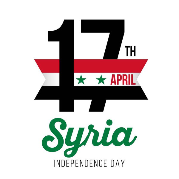 Congratulatory design for April 17, the day of the independence of Syria and the text with the colors of the flag of Syria. Vector illustratio