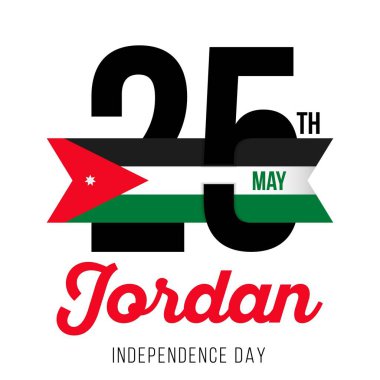 25 Mayıs 'ı, Ürdün Bağımsızlık Günü' nü ve Ürdün bayrağı renginde metni kutluyoruz. Vektör illüstrasyonu