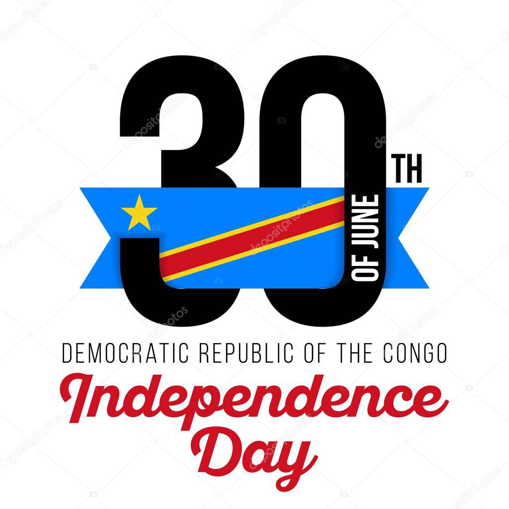 Congratulatory design for June 30, Democratic Republic of the Congo Independence Day. Text  with Congo flag colors. Vector illustration. 