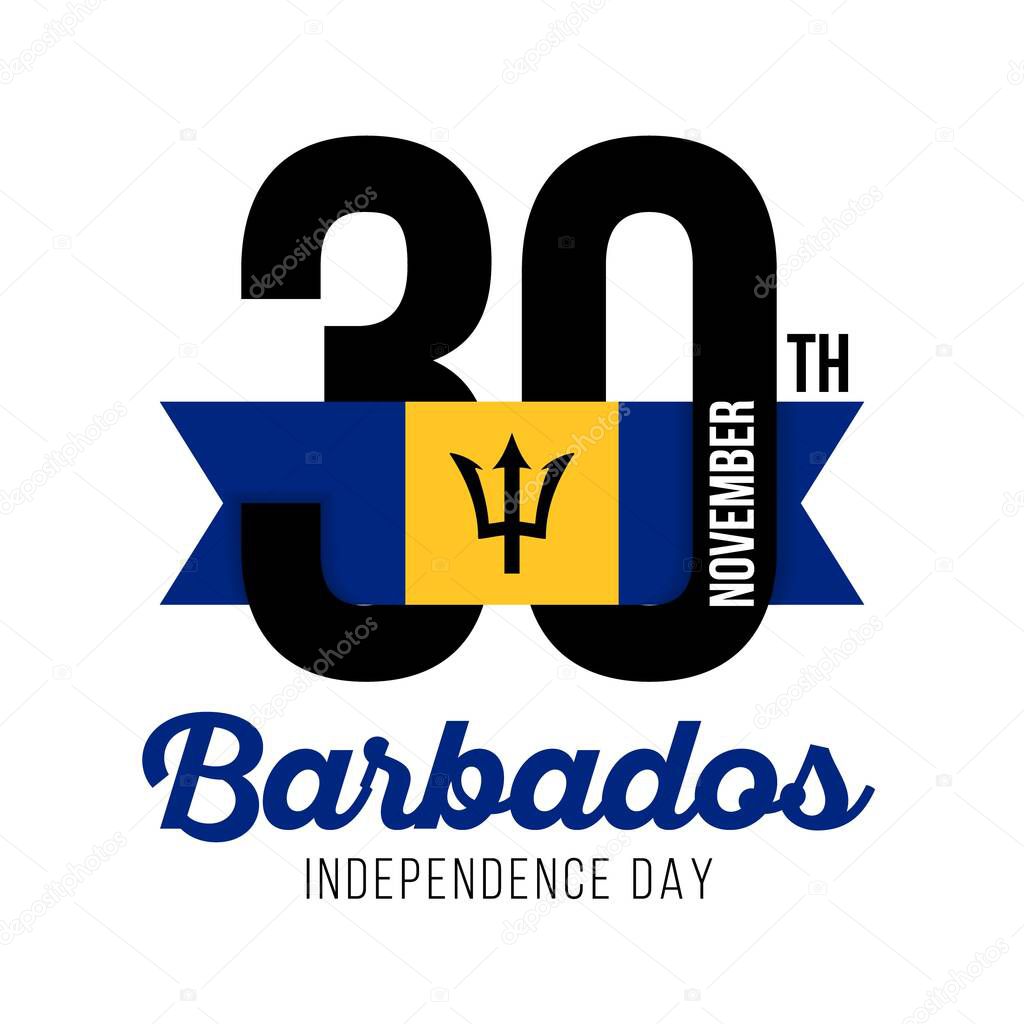 Congratulatory design for November 30, the Independence Day of Barbados and the text with the colors of the Barbados flag. Vector illustration