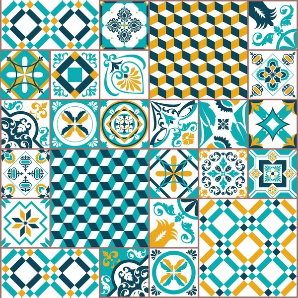 Lissabon Geometriska Azulejo Kakel Vektor Mönster Portugisiska Eller Spanska Retro — Stock vektor