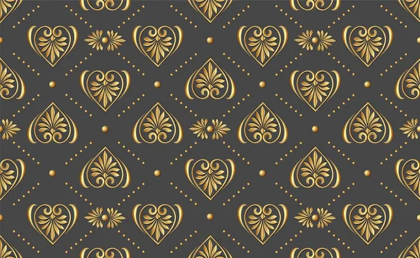 Золотистый Кудрявый Узор Печатей Золотой Блеск Темный Узор Цветочная Текстура — стоковый вектор