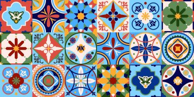 Azulejos Portekiz. Türk süsü. Fas fayans mozaiği. Seramik sofra takımı, halk baskısı. İspanyol çömleği. Etnik kökenli. Akdeniz 'in dikişsiz duvar kağıdı.